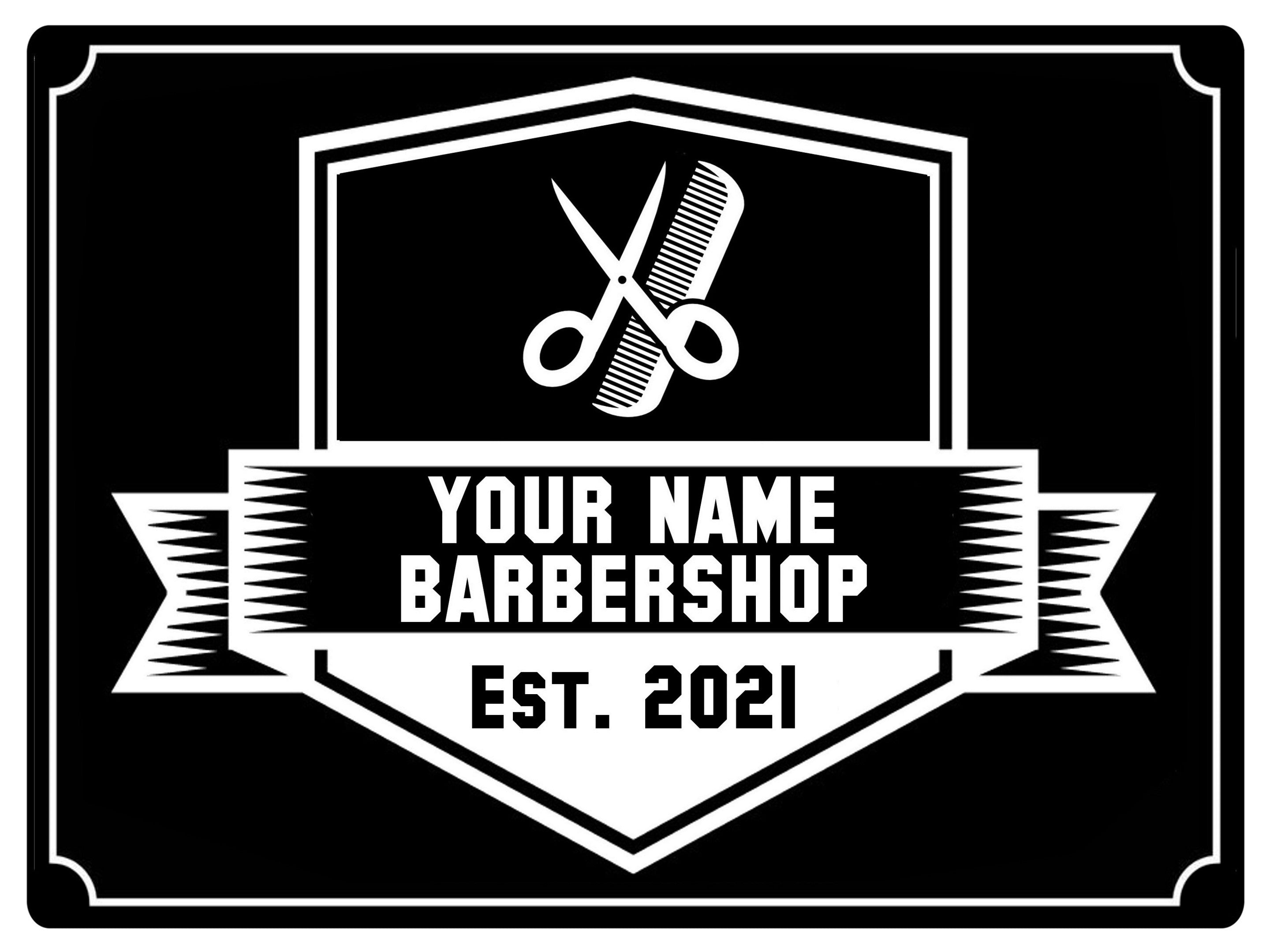 555 Custom Personalised BARBERSHOP Metal Aluminium Sign Plaque Door Wall Gate