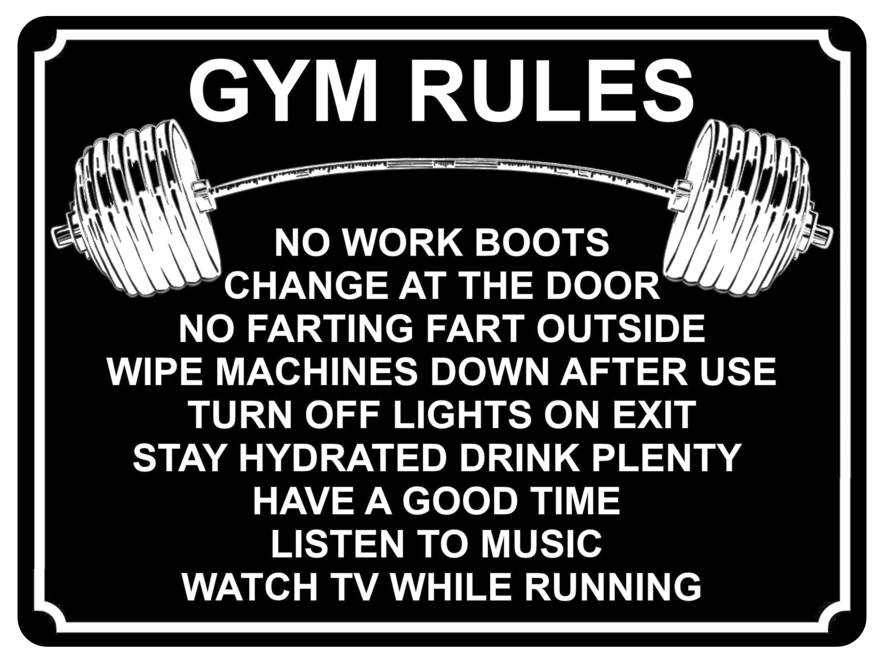 1353 GYM RULES Funny Metal Aluminium Plaque Sign Fitness House Shed Door Wall