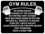 1326 GYM RULES Funny Metal Aluminium Plaque Sign Fitness House Shed Door Wall