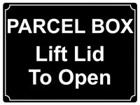 622 PARCEL BOX Lift Lid To Open Metal Aluminium Plaque Sign Door House Office Letters Post