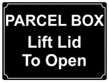 622 PARCEL BOX Lift Lid To Open Metal Aluminium Plaque Sign Door House Office Letters Post