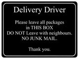 1043 Delivery Driver Packages Parcels Metal Aluminium Plaque Sign Door House Office