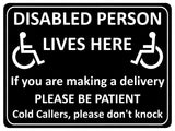 1245 DISABLED PERSON LIVES HERE Metal Aluminium Plaque Sign For Door Gate House