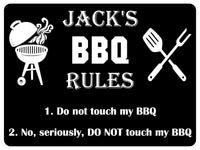 1004 Custom Personalised Name's BBQ RULES Metal Aluminium Plaque Sign Door House Garden