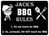 1004 Custom Personalised Name's BBQ RULES Metal Aluminium Plaque Sign Door House Garden