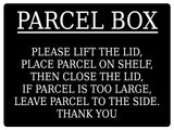 619 PARCEL BOX LIFT THE LID Metal Aluminium Plaque Sign Door House Office Letters Post