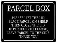 620 PARCEL BOX LIFT THE LID Metal Aluminium Plaque Sign Door House Office Letters Post