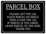 620 PARCEL BOX LIFT THE LID Metal Aluminium Plaque Sign Door House Office Letters Post