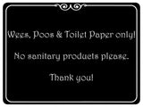 1059 Wees, Poos & Toilet Paper Only! No Sanitary Products Metal Aluminium Plaque Sign Door