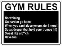 784 GYM RULES Safety Funny Door Wall Metal Aluminium Plaque Sign Fitness Club