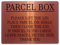 619 PARCEL BOX LIFT THE LID Metal Aluminium Plaque Sign Door House Office Letters Post