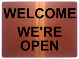 601 WELCOME WE'RE OPEN Metal Aluminium Plaque Sign For Door House Office Shop Bar Pab