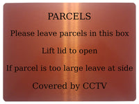 1270 PARCELS Covered by CCTV Metal Aluminium Plaque Sign Box Door House Office