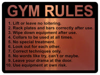 897 GYM RULES Safety Funny Door Wall Metal Aluminium Plaque Sign Fitness Club