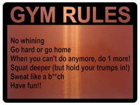 784 GYM RULES Safety Funny Door Wall Metal Aluminium Plaque Sign Fitness Club