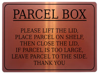 620 PARCEL BOX LIFT THE LID Metal Aluminium Plaque Sign Door House Office Letters Post