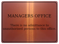 767 MANAGERS OFFICE No admittance unauthorised persons Metal Aluminium Plaque Sign Door