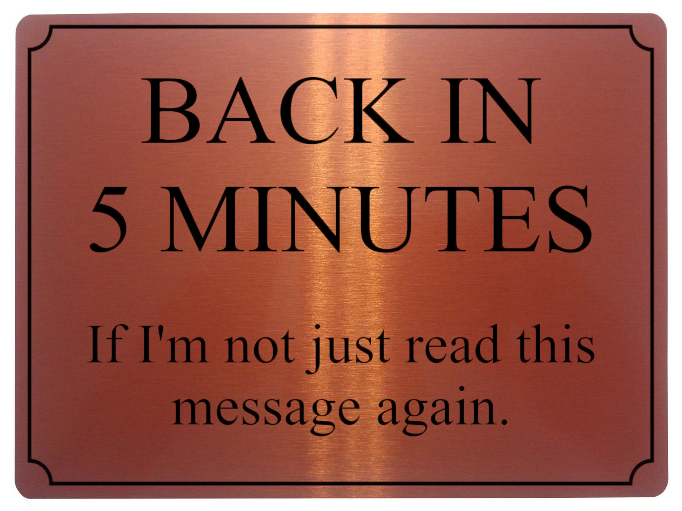 567 BACK IN 5 MINUTES Funny Metal Aluminium Plaque Sign Door House Office Room