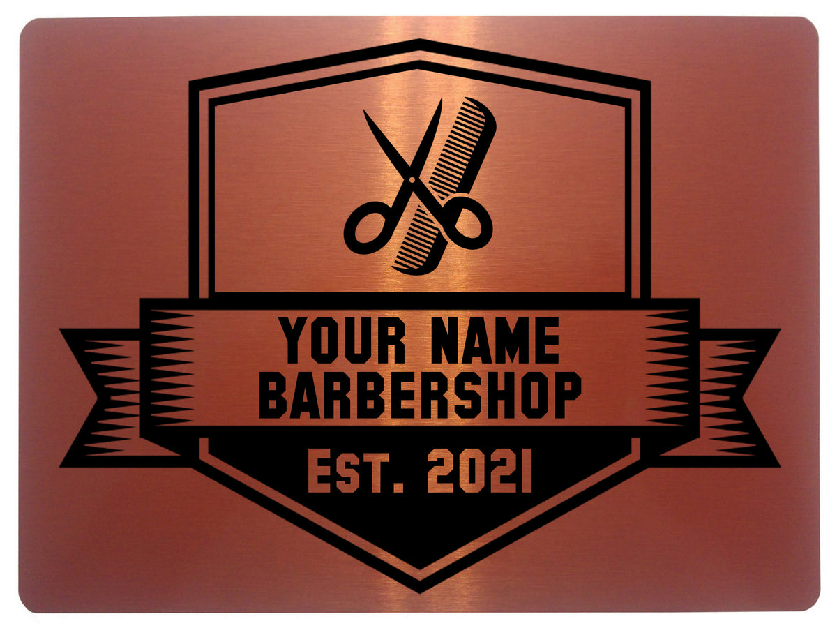 554 Custom Personalised BARBERSHOP Metal Aluminium Sign Plaque Door Wall Gate