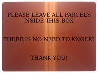 564 PLEASE LEAVE ALL PARCELS INSIDE THIS BOX NO NEED TO KNOCK Metal Aluminium Plaque Sign Door House