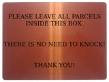 564 PLEASE LEAVE ALL PARCELS INSIDE THIS BOX NO NEED TO KNOCK Metal Aluminium Plaque Sign Door House