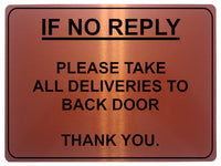 714 IF NO REPLY ALL DELIVERIES TO BACK DOOR Metal Sign Plaque House Office Gate