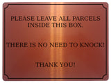 565 PLEASE LEAVE ALL PARCELS INSIDE THIS BOX NO NEED TO KNOCK Metal Aluminium Plaque Sign Door House