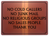 524 NO COLD CALLERS NO JUNK MAIL Metal Aluminium Plaque Sign Front Door Wall House Office