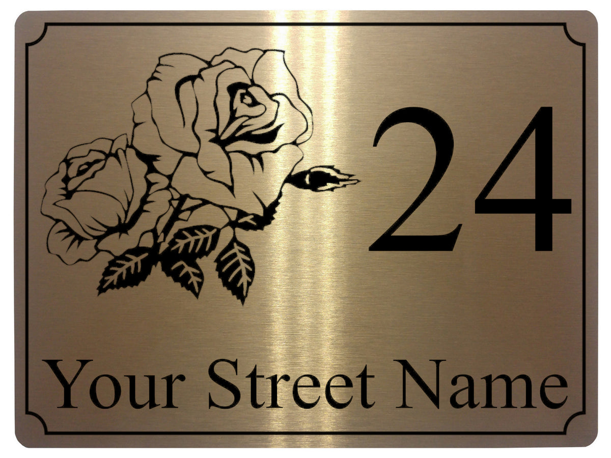 610 Custom Personalised Rose Number Address House Metal Aluminium Sign Plaque For Front Door Wall Gate