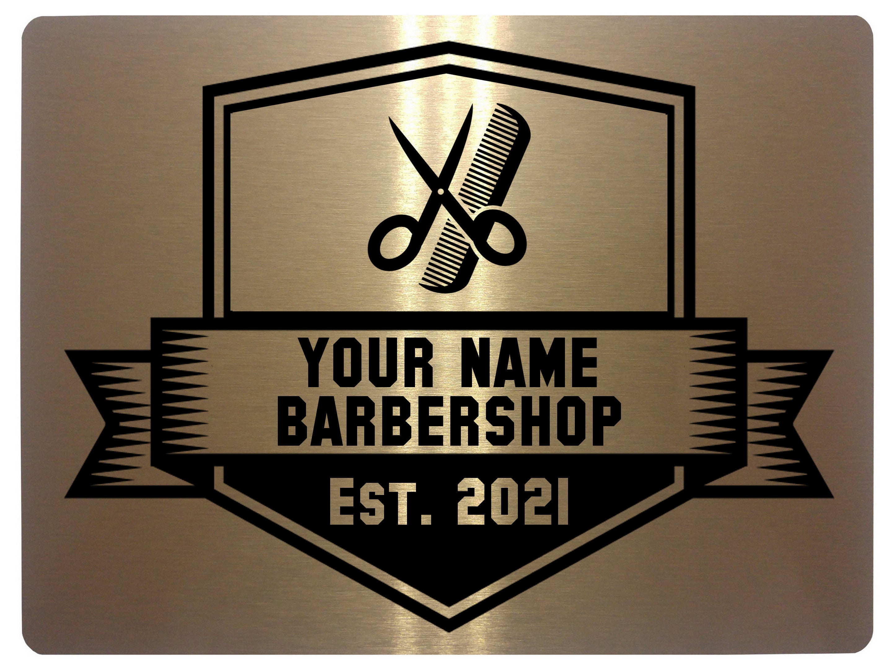 554 Custom Personalised BARBERSHOP Metal Aluminium Sign Plaque Door Wall Gate