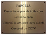 1271 PARCELS Covered by CCTV Metal Aluminium Plaque Sign Box Door House Office