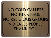 524 NO COLD CALLERS NO JUNK MAIL Metal Aluminium Plaque Sign Front Door Wall House Office