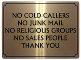 524 NO COLD CALLERS NO JUNK MAIL Metal Aluminium Plaque Sign Front Door Wall House Office