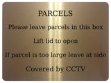 1270 PARCELS Covered by CCTV Metal Aluminium Plaque Sign Box Door House Office