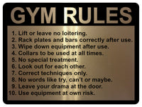 897 GYM RULES Safety Funny Door Wall Metal Aluminium Plaque Sign Fitness Club