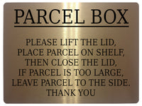 619 PARCEL BOX LIFT THE LID Metal Aluminium Plaque Sign Door House Office Letters Post