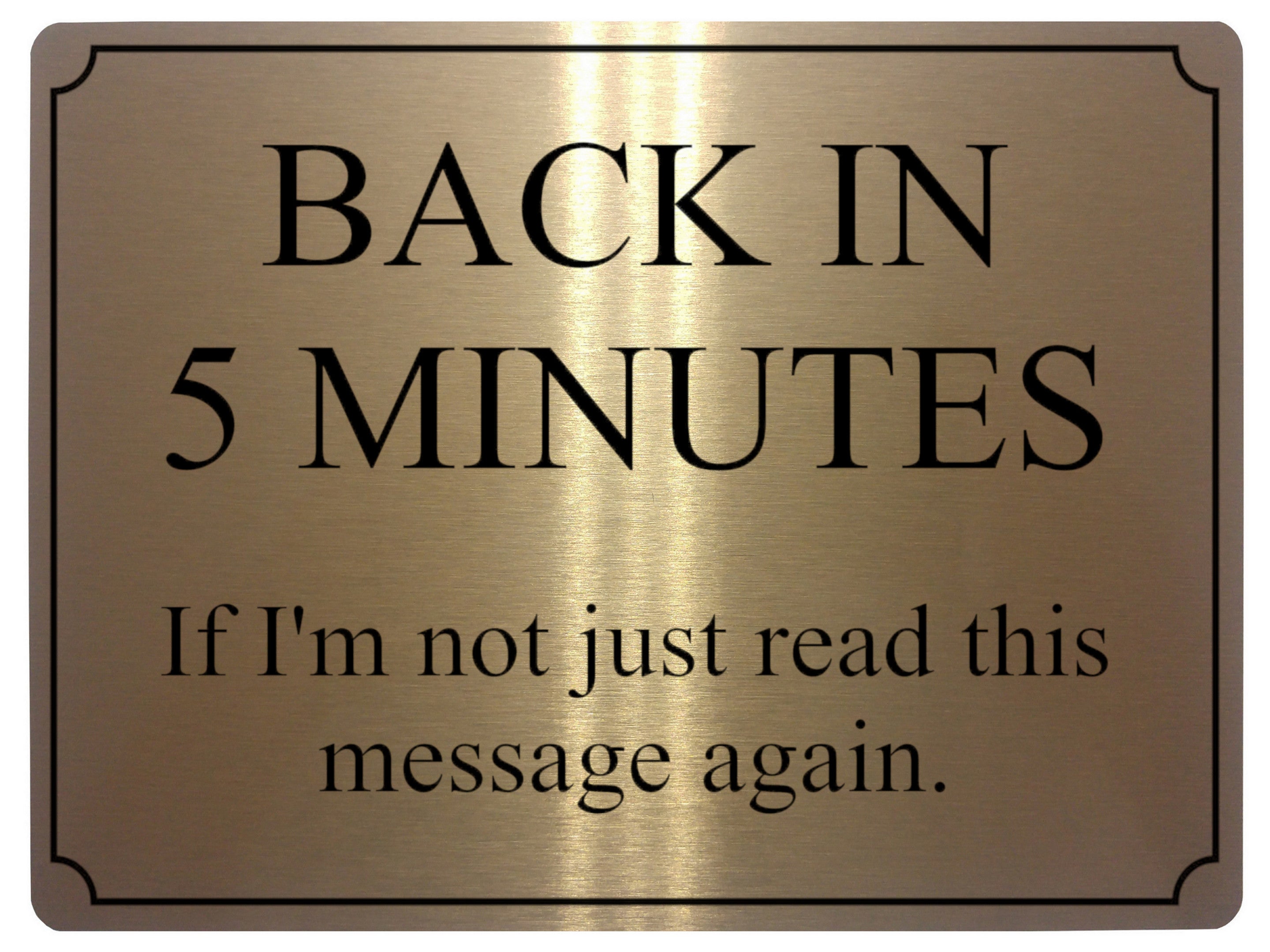 567 BACK IN 5 MINUTES Funny Metal Aluminium Plaque Sign Door House Office Room