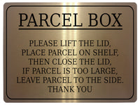 620 PARCEL BOX LIFT THE LID Metal Aluminium Plaque Sign Door House Office Letters Post