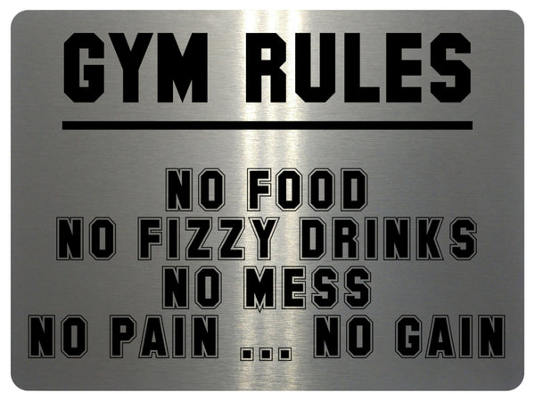 AL006 GYM RULES NO PAIN NO GAIN Fitness Metal Aluminium Plaque Sign Door Wall