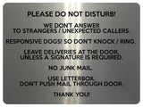 1647 DO NOT DISTURB RESPONSIVE DOGS DON'T KNOCK RING Metal Aluminium Plaque Sign