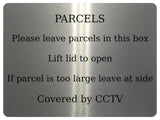 AL013 PARCELS COVERED BY CCTV Metal Aluminium Plaque Sign Door Gate House Office