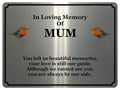 1846 In Loving Memory Of MUM Robin Memorial Funeral Metal Aluminium Plaque Sign