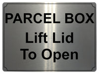 622 PARCEL BOX Lift Lid To Open Metal Aluminium Plaque Sign Door House Office Letters Post