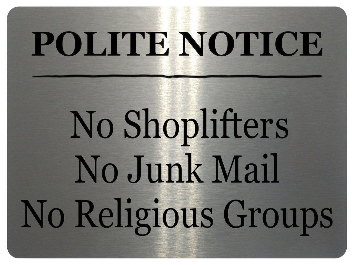 AL056 POLITE NOTICE No Junk Mail Digitally Printed Metal Aluminium Plaque Sign Door Shop