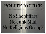 AL056 POLITE NOTICE No Junk Mail Digitally Printed Metal Aluminium Plaque Sign Door Shop