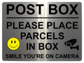 451 POST BOX SMILE YOU'RE ON CAMERA Metal Aluminium Plaque Sign House Office Gate Letters Parcels
