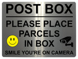 451 POST BOX SMILE YOU'RE ON CAMERA Metal Aluminium Plaque Sign House Office Gate Letters Parcels