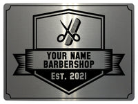 555 Custom Personalised BARBERSHOP Metal Aluminium Sign Plaque Door Wall Gate