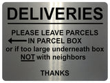 1792 DELIVERIES PLEASE LEAVE PARCELS IN PARCEL BOX Metal Aluminium Plaque Sign