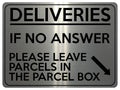 1785 DELIVERIES IF NO ANSWER LEAVE PARCELS IN BOX Metal Aluminium Plaque Sign